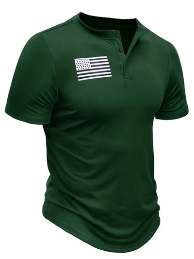 Men's American Flag Short Sleeve Henley Top