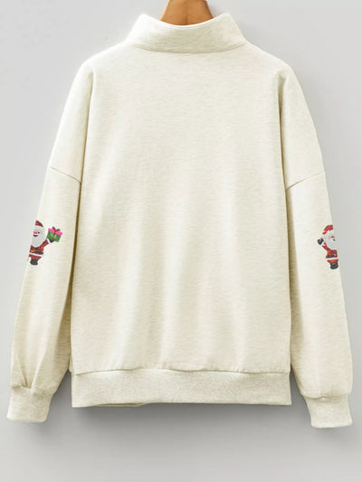 Christmas Striped Patchwork Zip Neck Sequin Santa Gift Sweatshirt