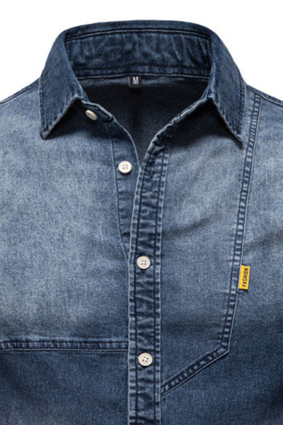 Men's Button Down Collared Neck Denim Shirt for Style