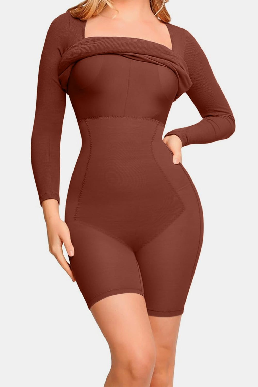 Sleek Black Long Sleeve Dress with Built-In Shapewear Elegance