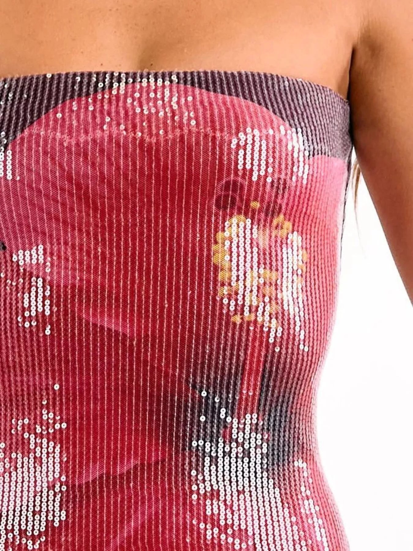 Sequin Flower Tube Maxi Dress