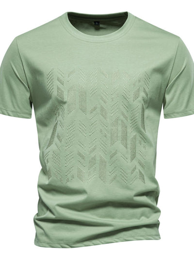 Men's Round Neck Geometric Embroidered T-Shirt for Style