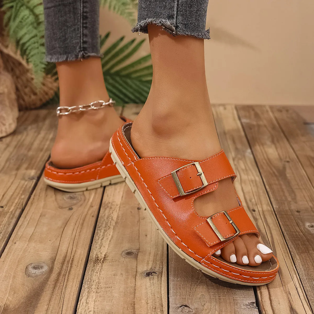 Double Buckle Platform Sandals