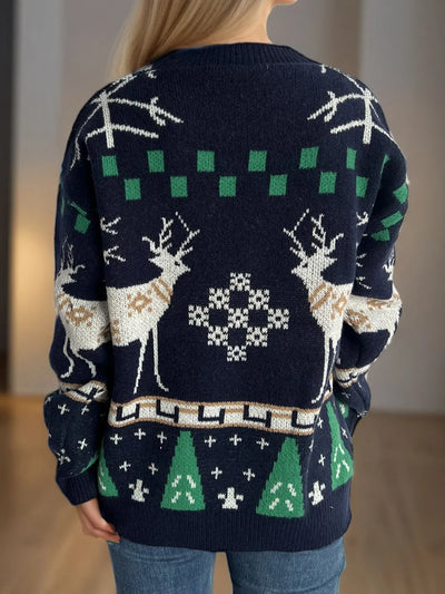 Christmas Element Round Neck Long Sleeve Sweater
