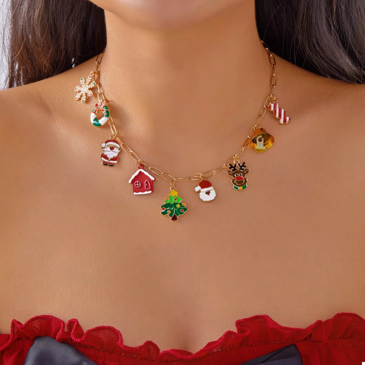 18K Gold-Plated Resin Christmas Theme Necklace
