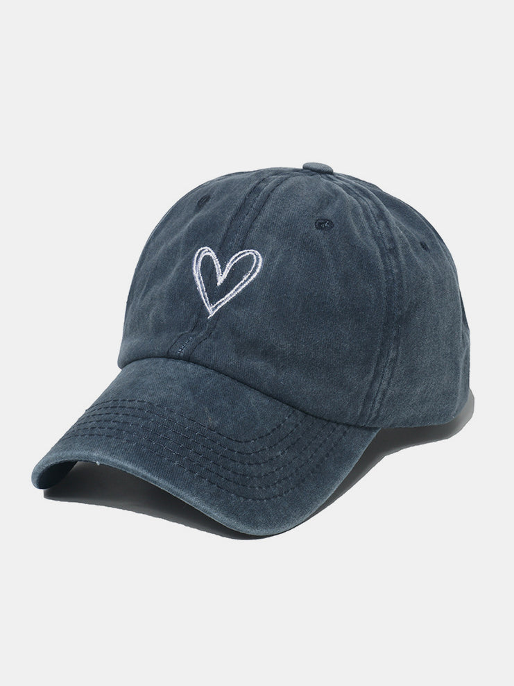 Embroidered Heart Washed Cotton Baseball Cap for Casual Style