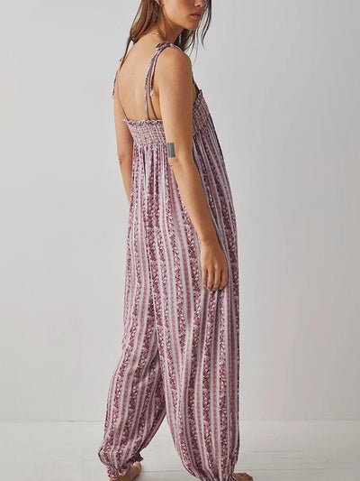 Smocked Tie Shoulder Jumpsuit