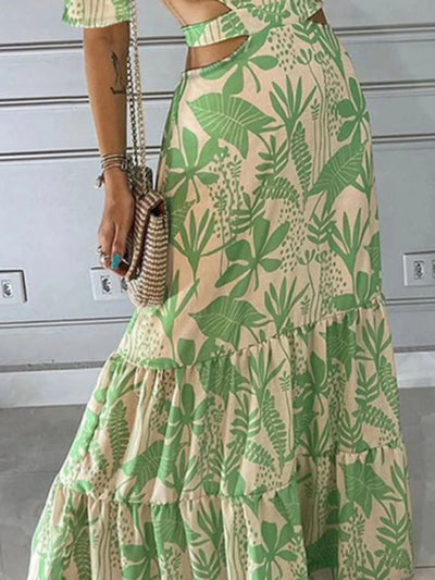 Full Size Cutout Off-Shoulder Printed Maxi Dress Plus Size