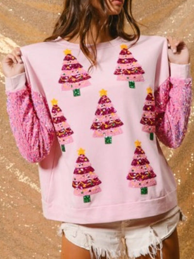 Christmas Theme Sequin Long Sleeve Sweatshirt