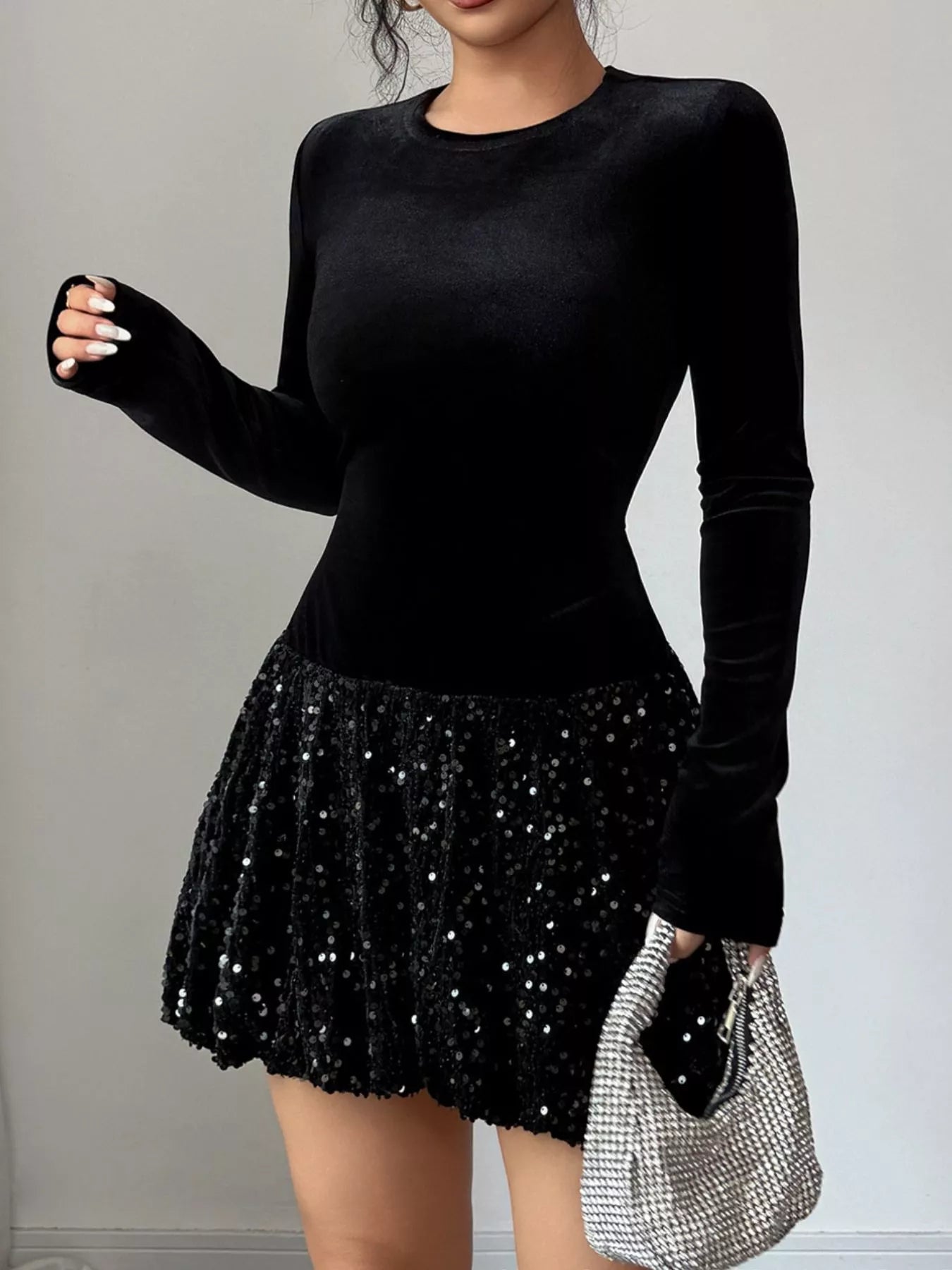 Sequin Long Sleeve Mini Dress