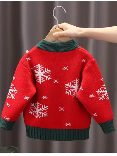 Children's Christmas Reindeer Snowflake Knitted Sweater