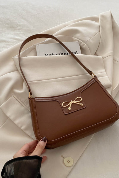 Trendy Bow Trim PU Leather Shoulder Bag in Rich Brown