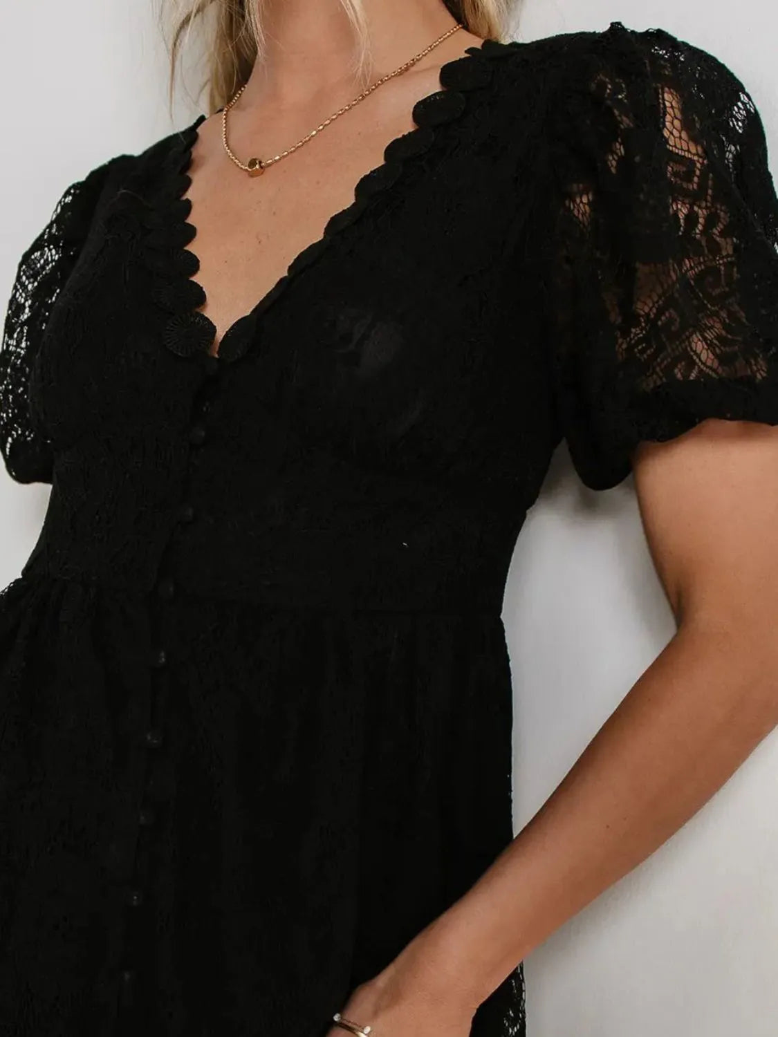 Lace V-Neck Short Sleeve Dress