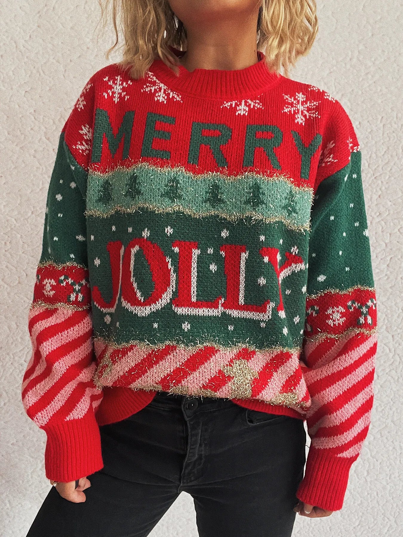 Christmas Letter Round Neck Long Sleeve Sweater