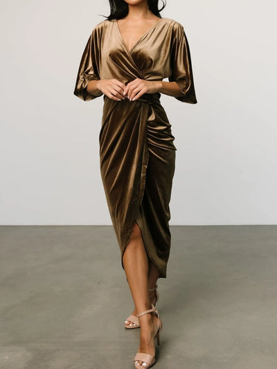 Ruched Surplice Half Sleeve Dress