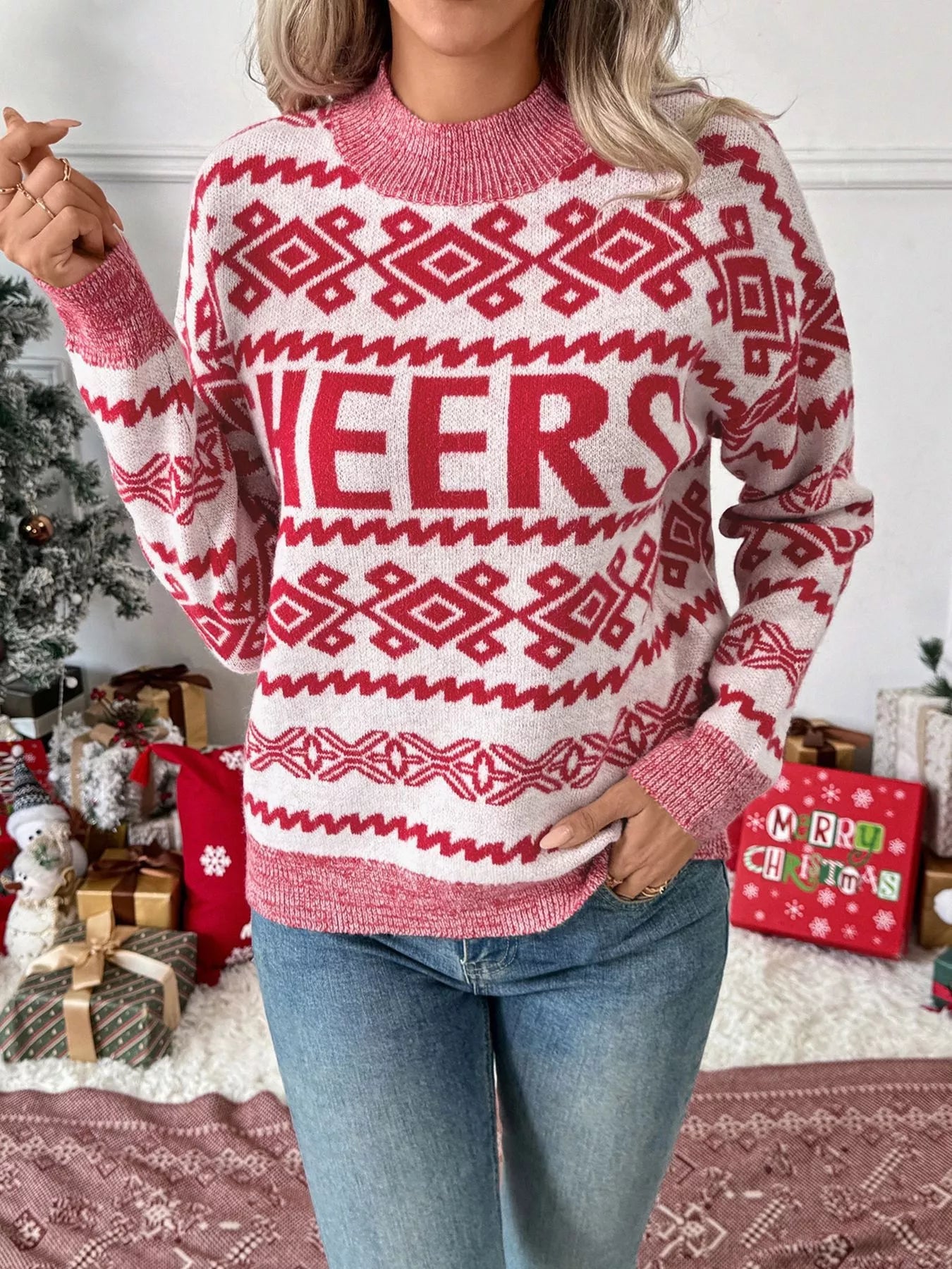 CHEERS Christmas Round Neck Long Sleeve Sweater
