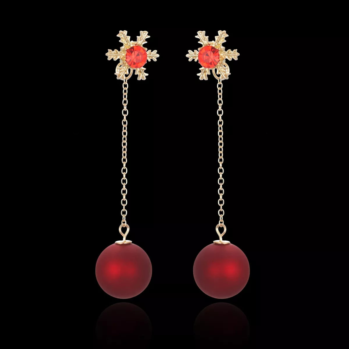 Snowflake Drop Earrings with Red Ball