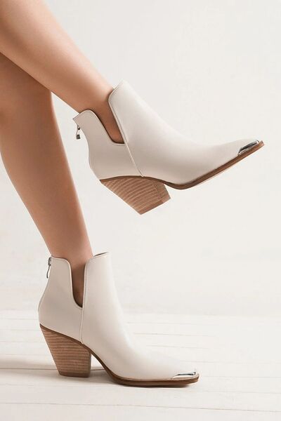 Stylish Block Heel Ankle Boots with Metal-Tip Toe Design
