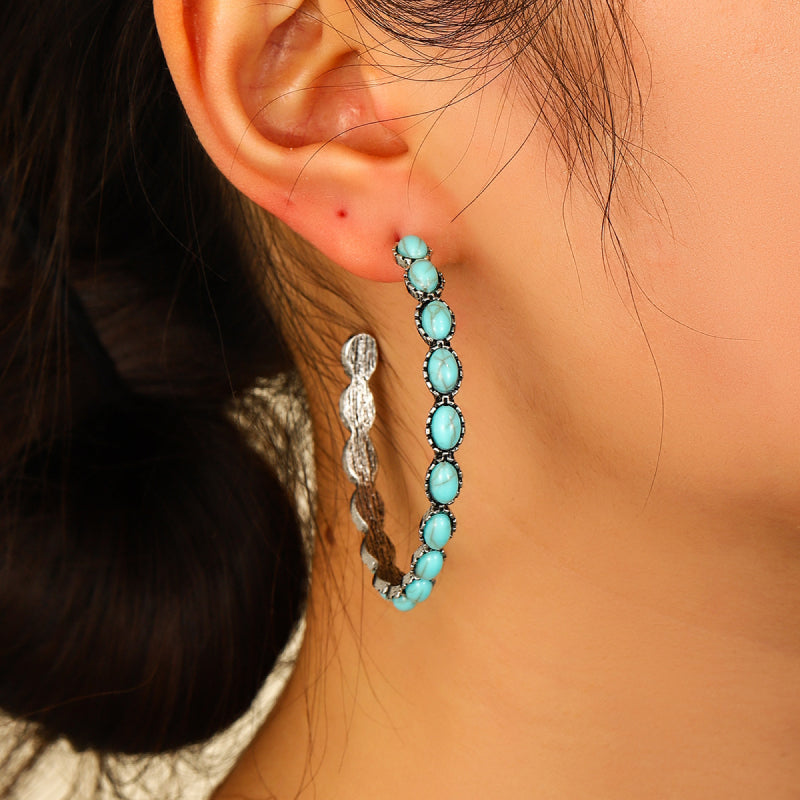 Trendy Boho Artificial Turquoise C-Hoop Earrings