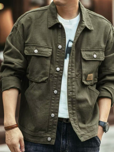 Men's Washed Collared Neck Cargo Jacket for Stylish Comfort