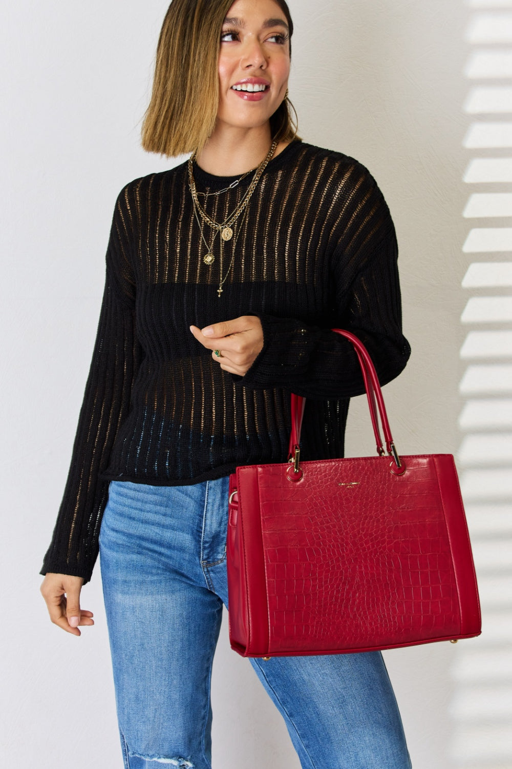 David Jones Texture PU Leather Handbag for Stylish Elegance