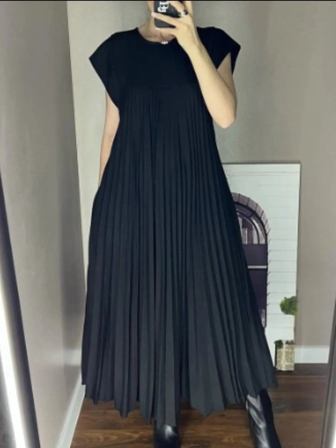 Full Size Pleated Round Neck Maxi Dress Plus Size