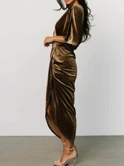 Ruched Surplice Half Sleeve Dress