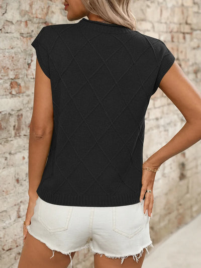 Round Neck Cap Sleeve Knit Top
