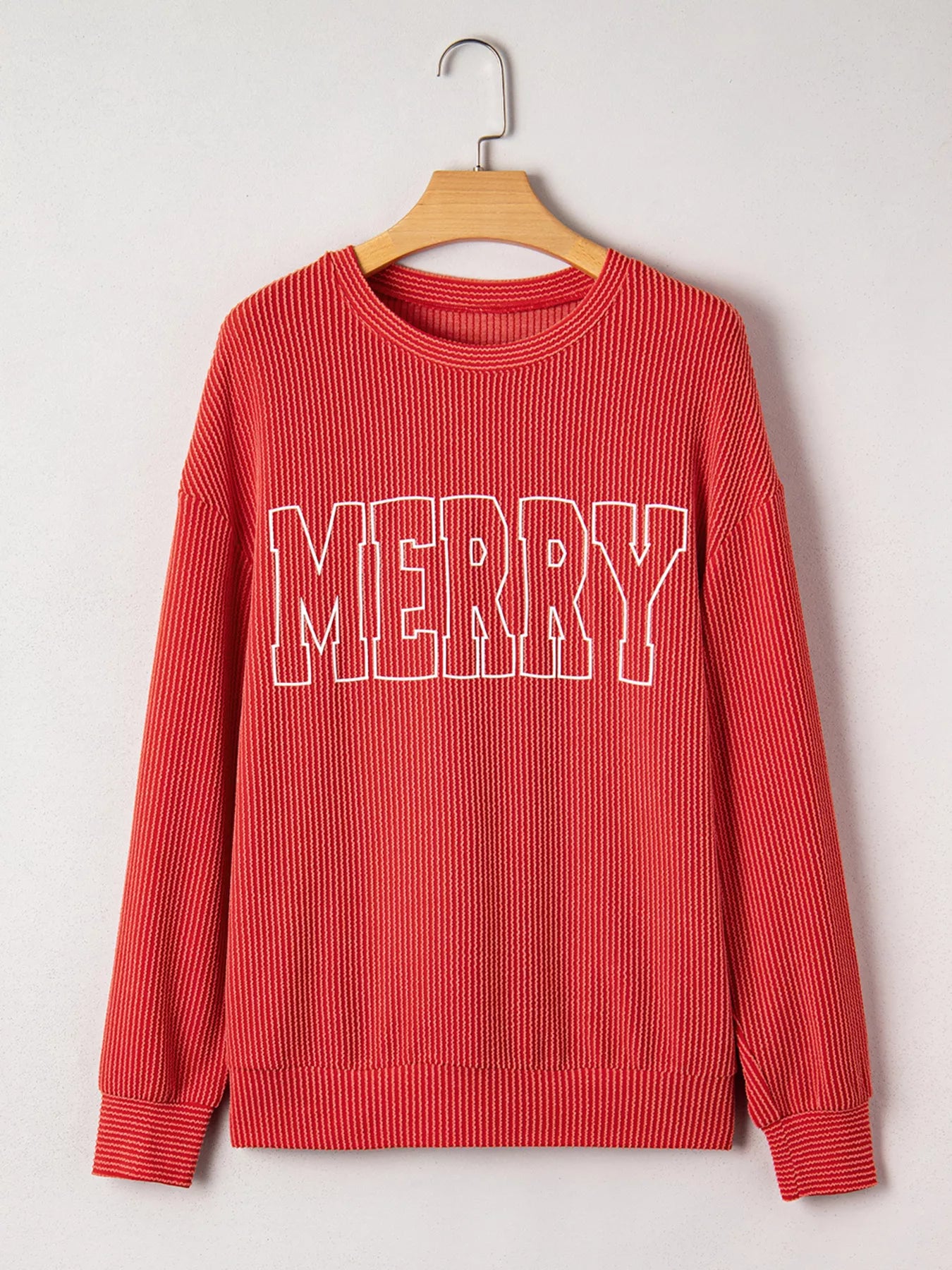 Merry Twisted Rib Christmas Loose Long Sleeve Top