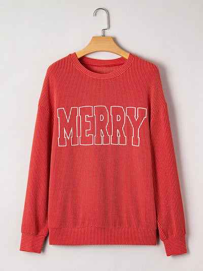 Merry Twisted Rib Christmas Loose Long Sleeve Top
