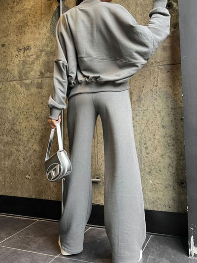 Casual Baseball Collar Zip Top & Drawstring Pants Set