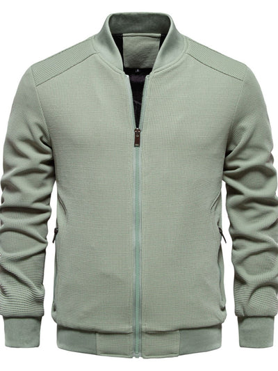 Men's Waffle Knit Baseball Collar Zip Up Jacket for Style