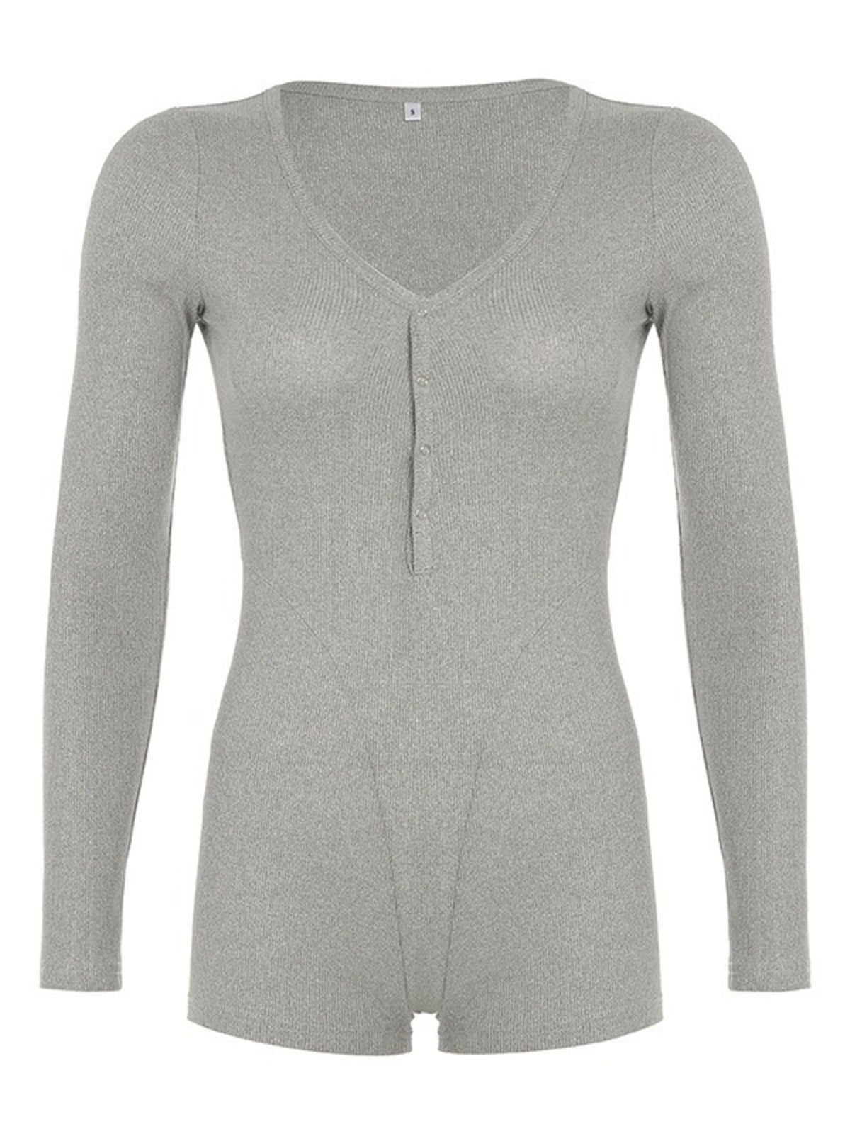 Deep V-Neck Long Sleeve Romper