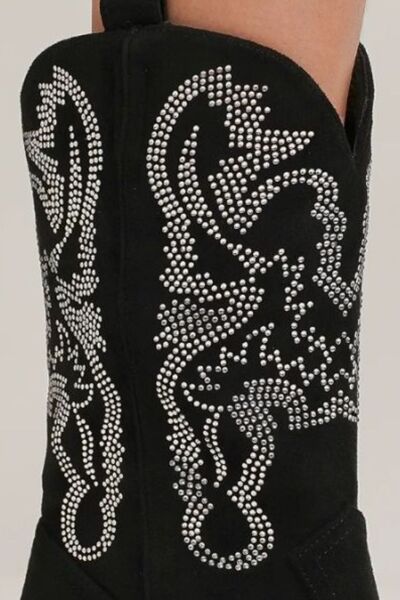Beast Fashion Mid-Heel Suede Rhinestone Western Boots