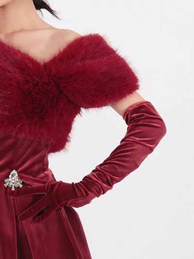 Fuzzy Off Shoulder Mini Dress