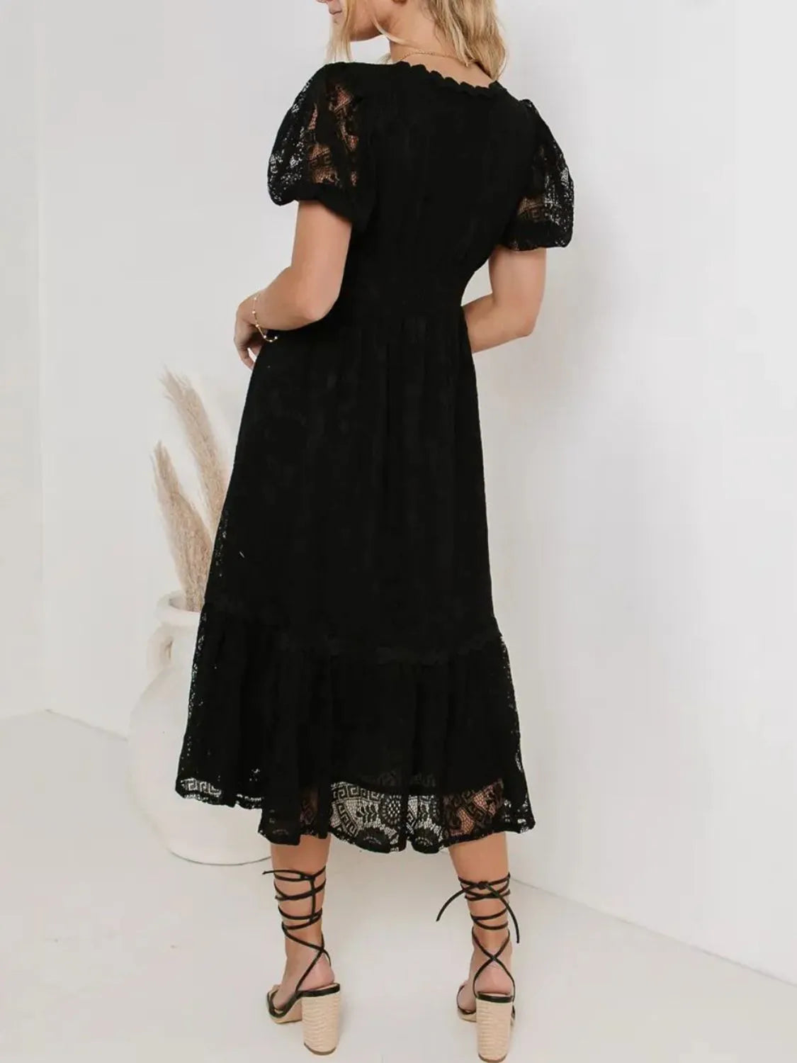 Lace V-Neck Short Sleeve Dress