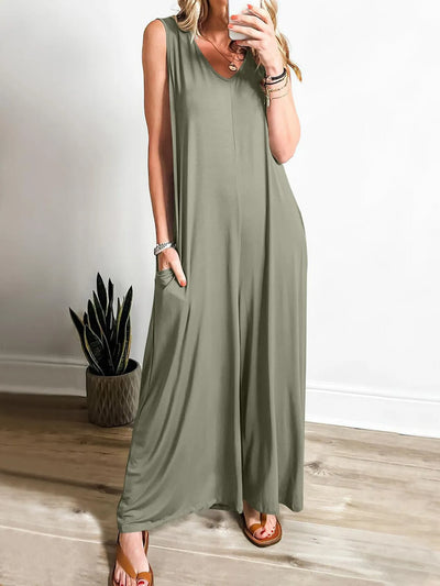 Sleeveless V-Neck Jumpsuit with Pockets