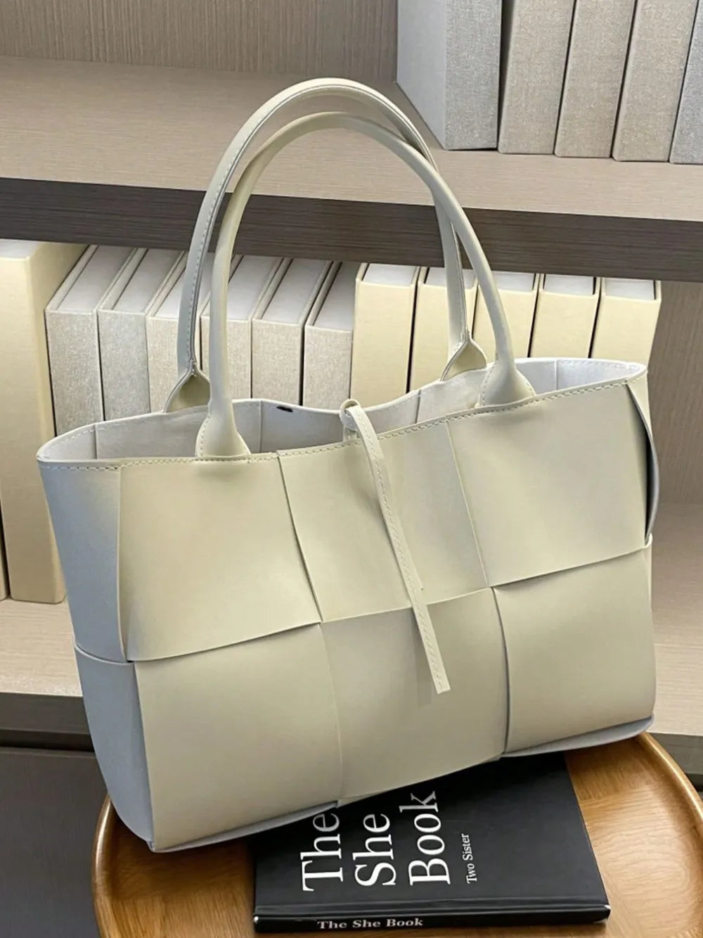 PU Leather Woven Handbag and Clutch Set