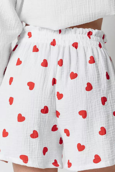 Heart Collared Button Down Top & Shorts Set - Chic & Comfy