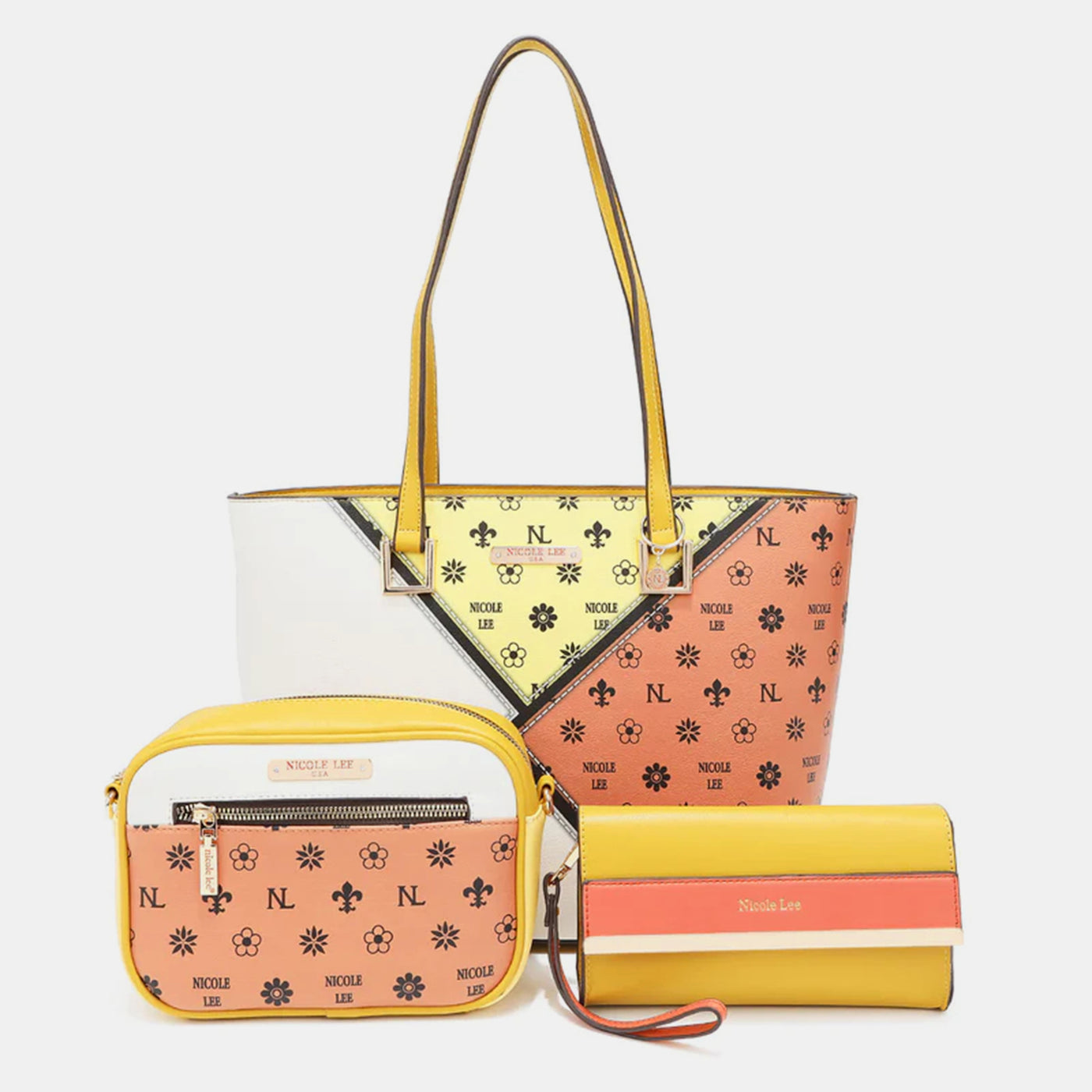 Nicole Lee USA 3-Piece Color Block Handbag Set for Women