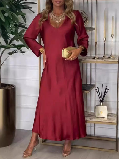 Full Size V-Neck Long Sleeve Midi Dress Plus Size