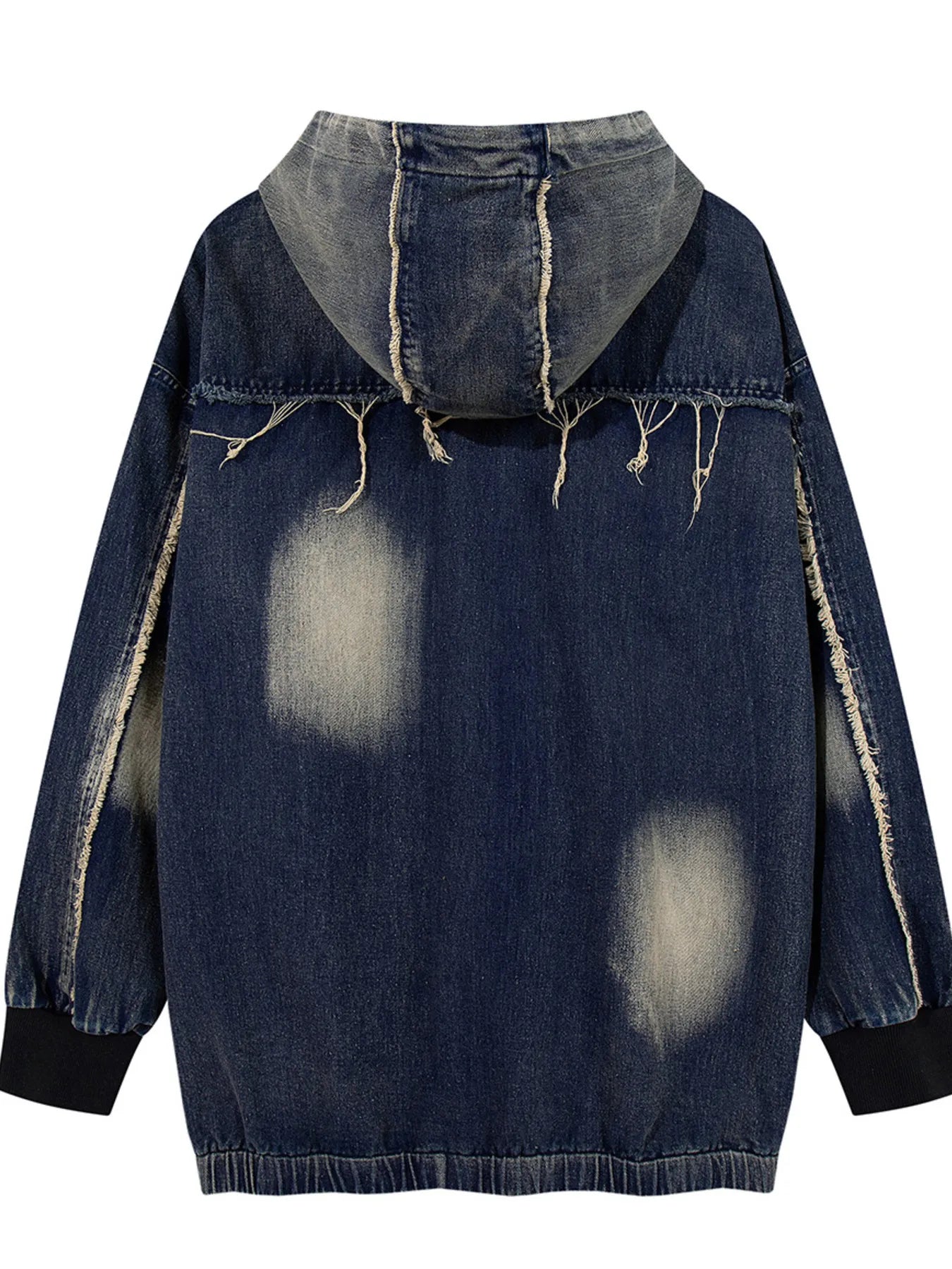 Men's Distressed Denim Patchwork Oversized Hoodie with Frayed Details