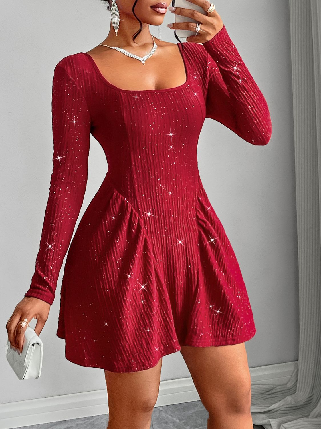 Backless Glitter Mini Dress - Party-Ready Elegance