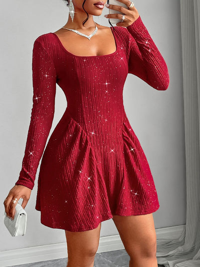 Backless Glitter Mini Dress - Party-Ready Elegance