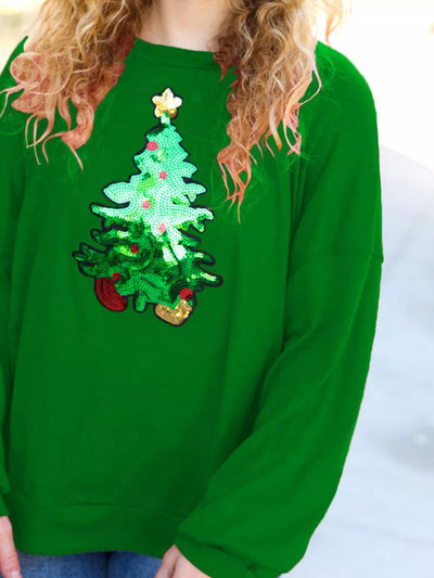 Christmas Tree Sequin Long Sleeve Sweatshirt