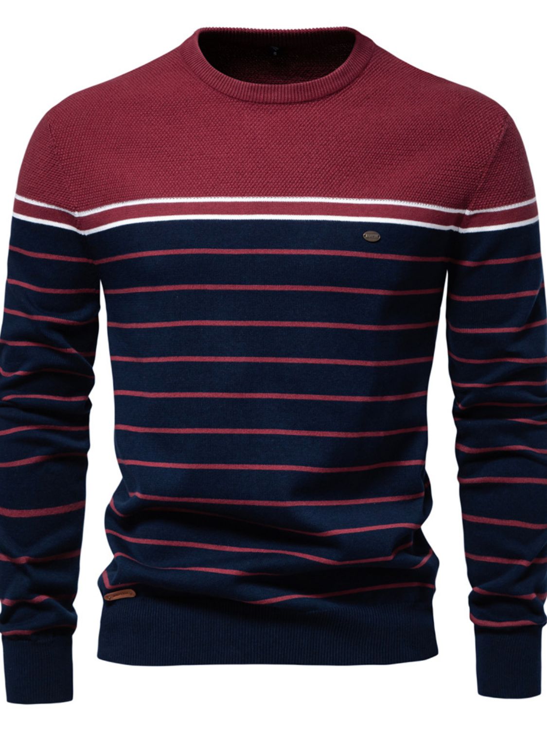 Men's Striped Round Neck Long Sleeve Sweater for Stylish Comfort