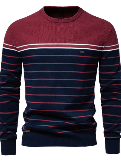Men's Striped Round Neck Long Sleeve Sweater for Stylish Comfort