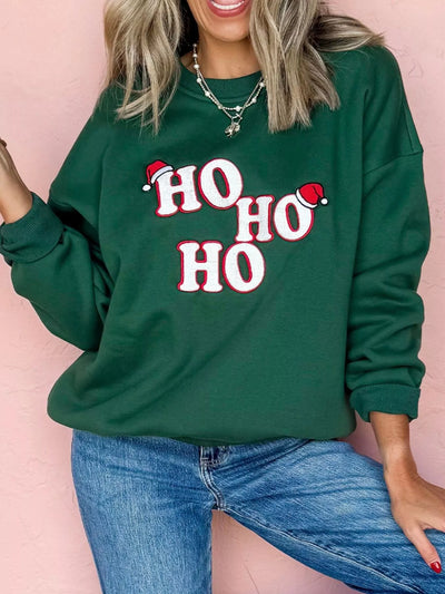 Embroidered Letter Christmas Round Neck Sweatshirt