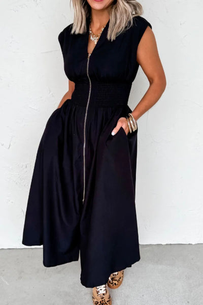 Sleeveless Zip-Front Maxi Dress