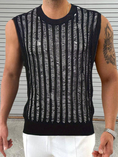 Men's Round Neck Hollow Out Sleeveless Top for Casual Style